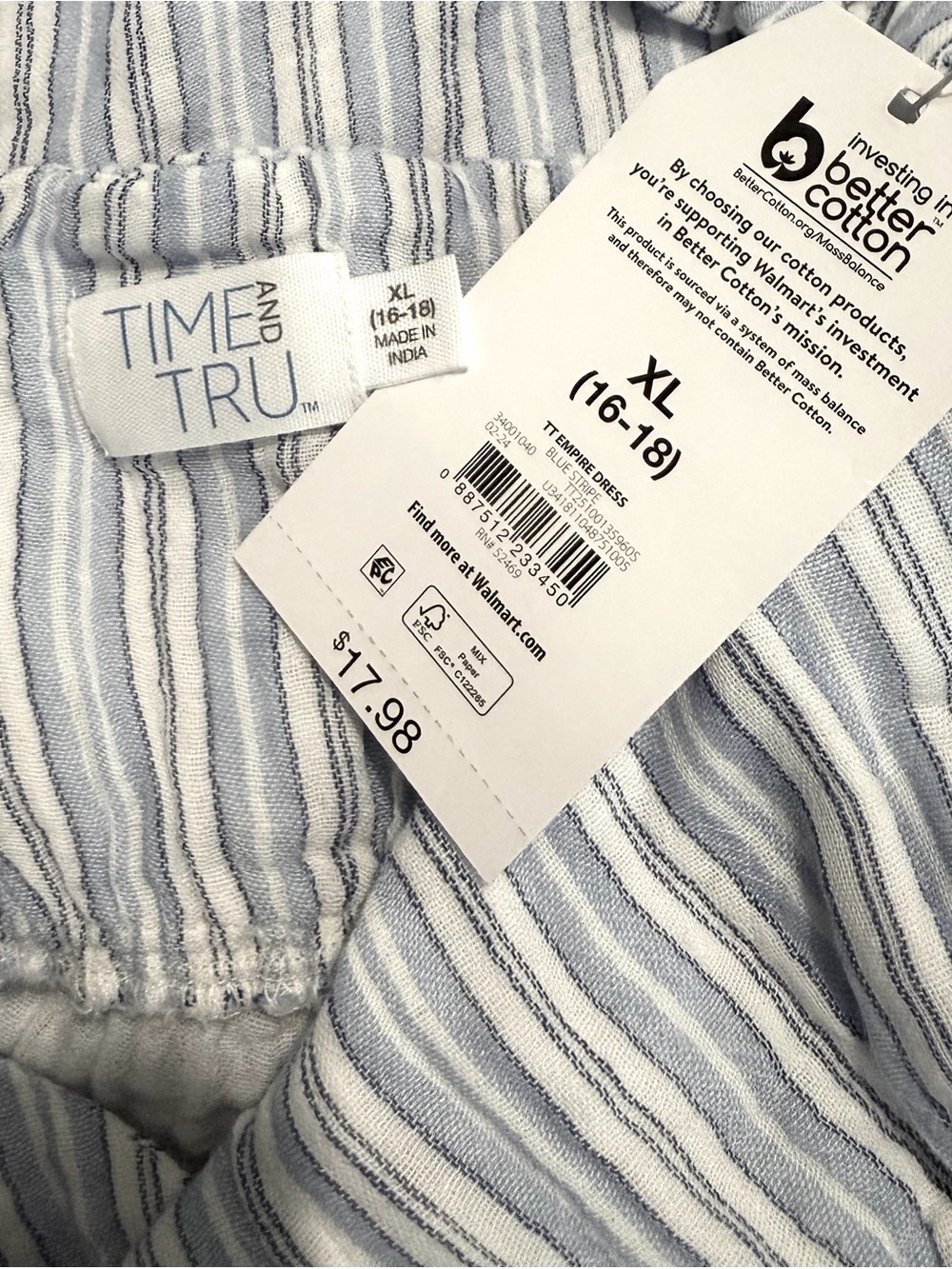Time and True Striped Blue Cotton Sundress with Ruffle Sleeves - Picture 2 of 3